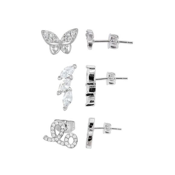 Adornia Set of 3 Crystal Stud Earrings NWT - Picture 1 of 6